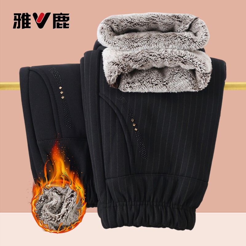 雅鹿妈妈装冬季加绒裤子中老年人女长裤奶奶秋冬加厚保暖棉裤抗寒