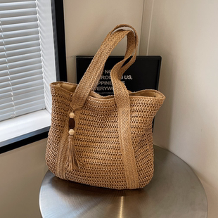 夏日慵懒风草编包女2025新款 洋气编织包 百搭大容量通勤托特包时尚