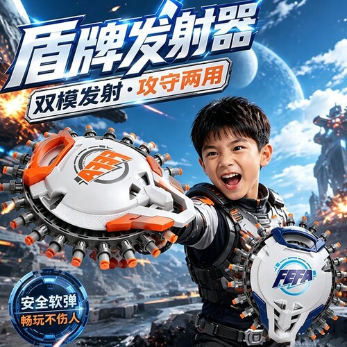 盾牌软弹发射器玩具枪儿童旋转弹射连发海绵吸盘标靶男孩生日礼物