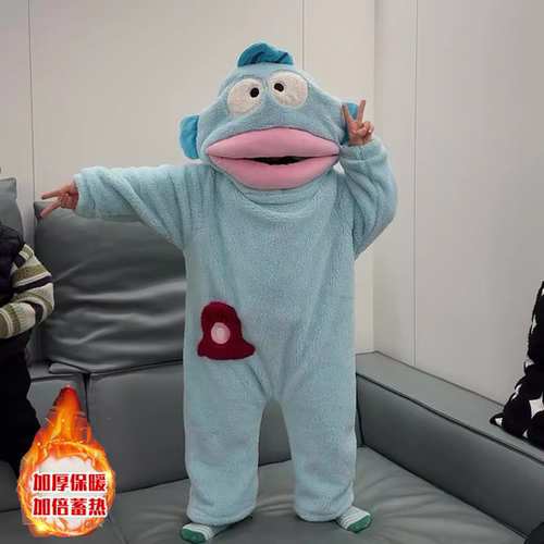 加绒加厚丑鱼冬季男女睡衣