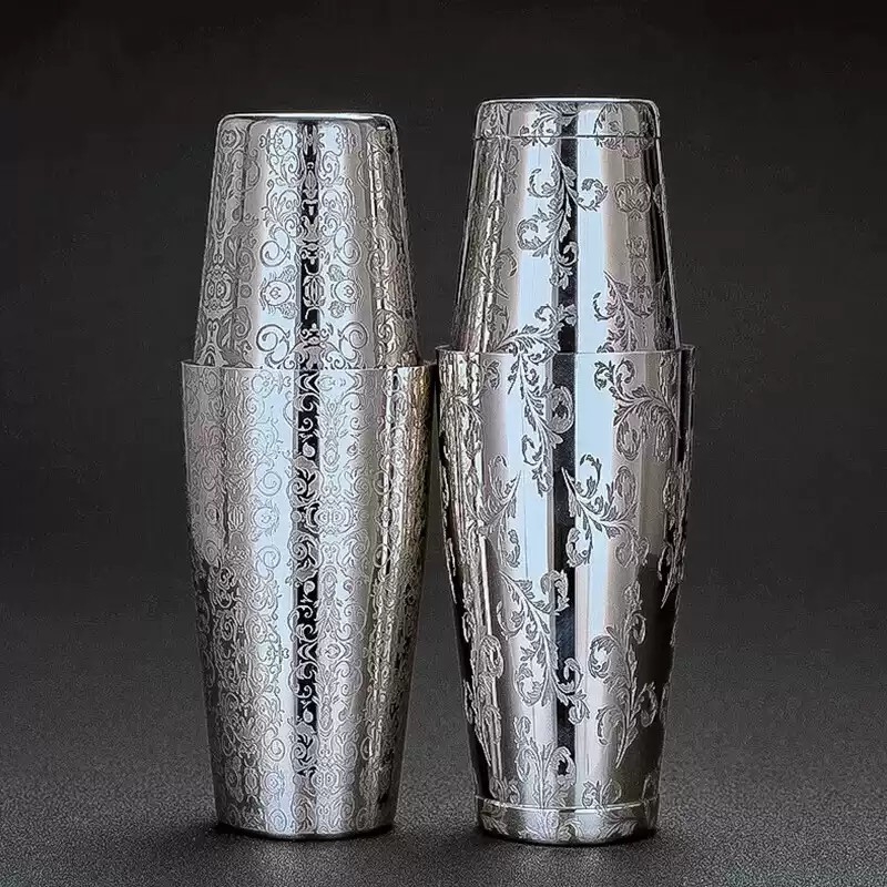 不锈钢摇酒壶酒吧调酒工具鸡尾酒shake杯雪克壶蚀刻波士顿调酒器