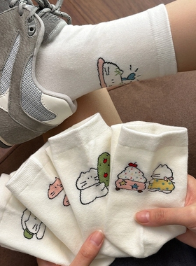 白色袜子女春秋款中筒袜可爱纯棉袜2025新款爆款女士无骨长袜运动