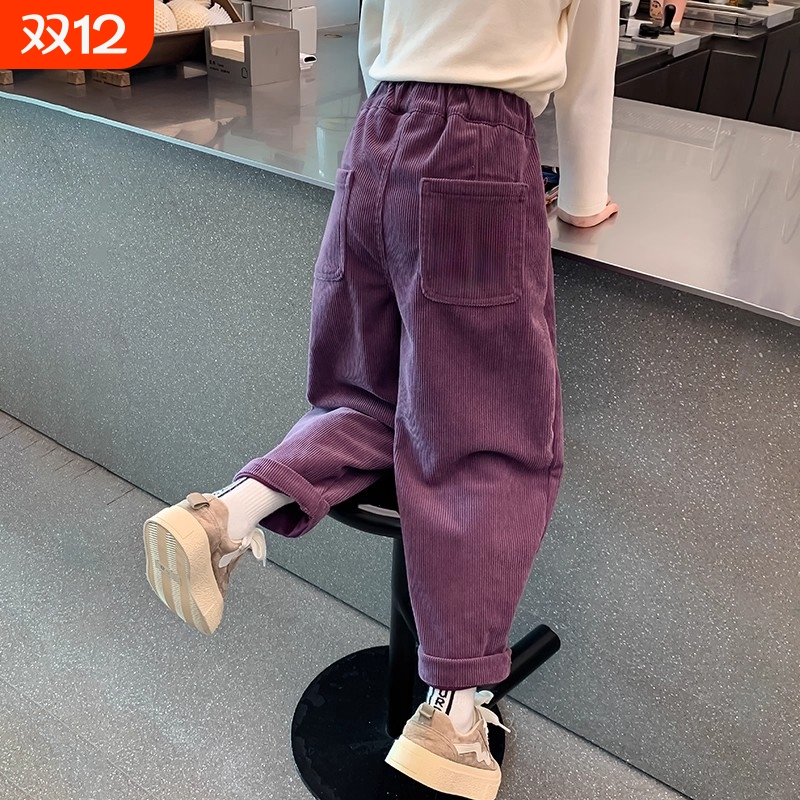 女童裤子秋装2025新款洋气儿童老爹裤大童女孩秋冬百搭灯芯绒长裤