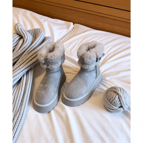 5CM增高厚底雪地靴女复古皮毛一体短靴冬季加绒保暖东北毛毛棉鞋