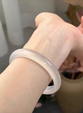 高冰荔枝冻手镯女天然玛瑙玉髓冰种白透紫玉石镯子正品礼物送女友