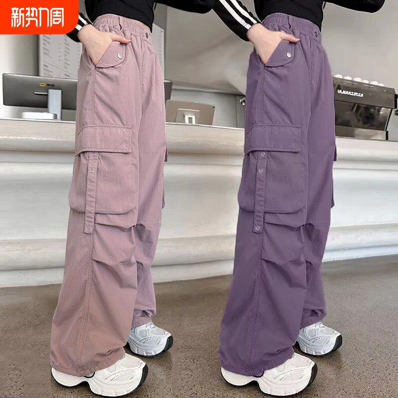 女童裤子夏季儿童宽松工装裤新款中大童女孩洋气春秋装直筒休闲裤