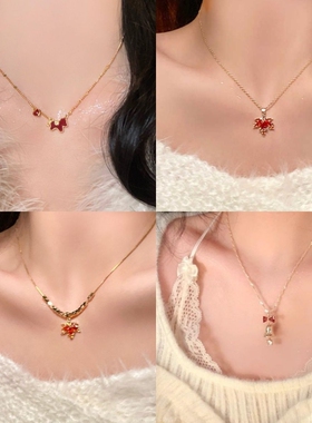 情人节马到新年红色小马锁骨链女秋冬毛衣链配饰马上有钱项链枫叶