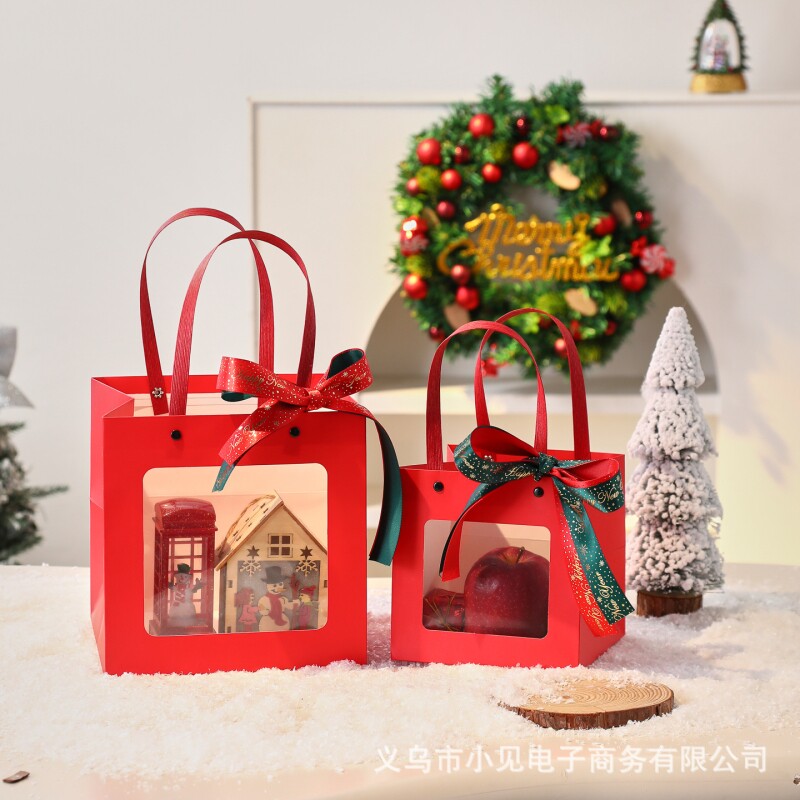 圣诞节包装袋平安果礼品袋新年喜庆红色节日袋子抱抱桶手提袋纸袋