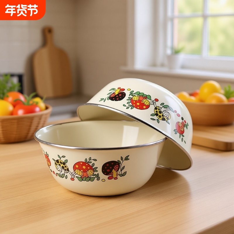 加厚搅拌碗老式搪瓷盆套装大号家用厨房珐琅调菜盆凉拌沙拉泡面碗