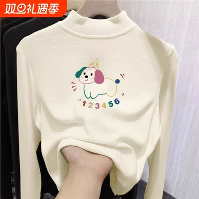 双面德绒男童打底衫中大童内搭秋冬女童装长袖t恤半高领保暖上衣F