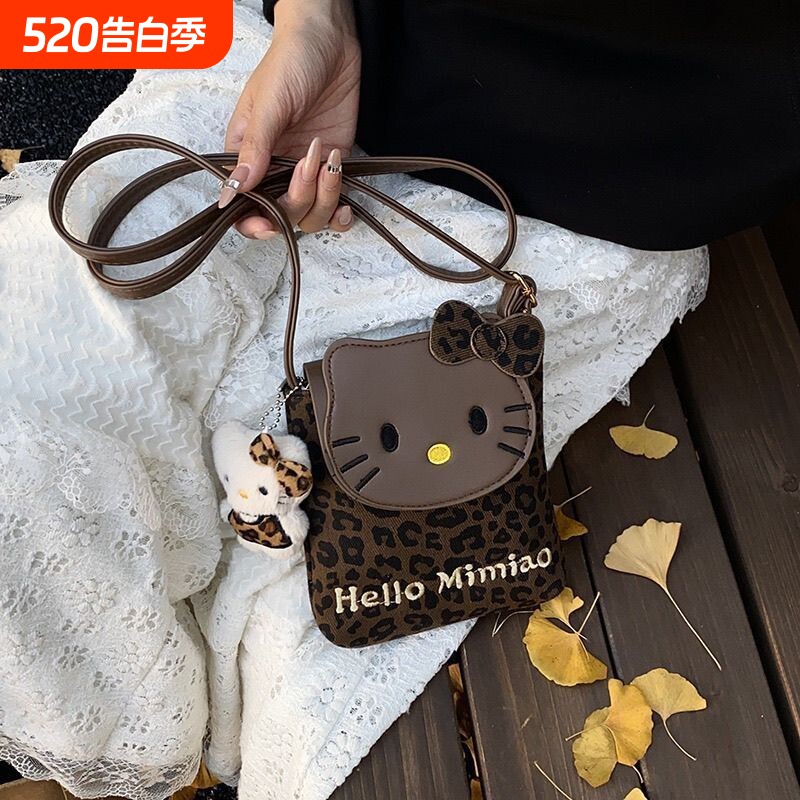 豹纹kitty斜挎包新款可爱猫女生小包单肩手提韩版洋气百搭手机包