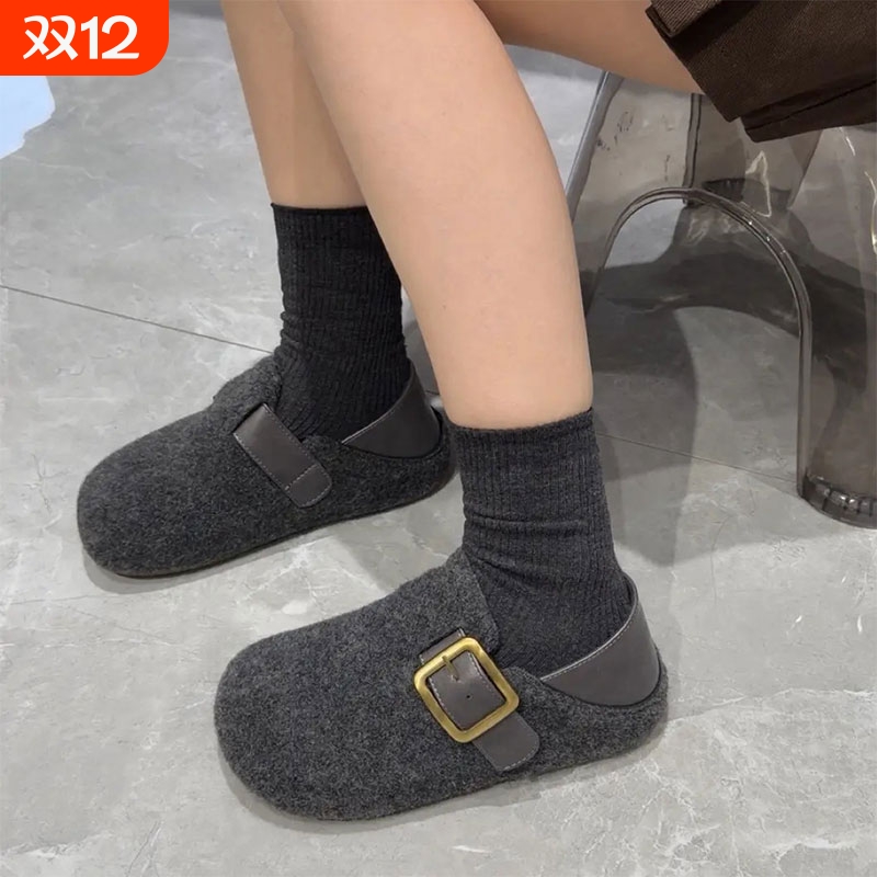 勃肯鞋女2025新款秋季软皮加绒春季平底鞋软底单鞋懒人一脚蹬