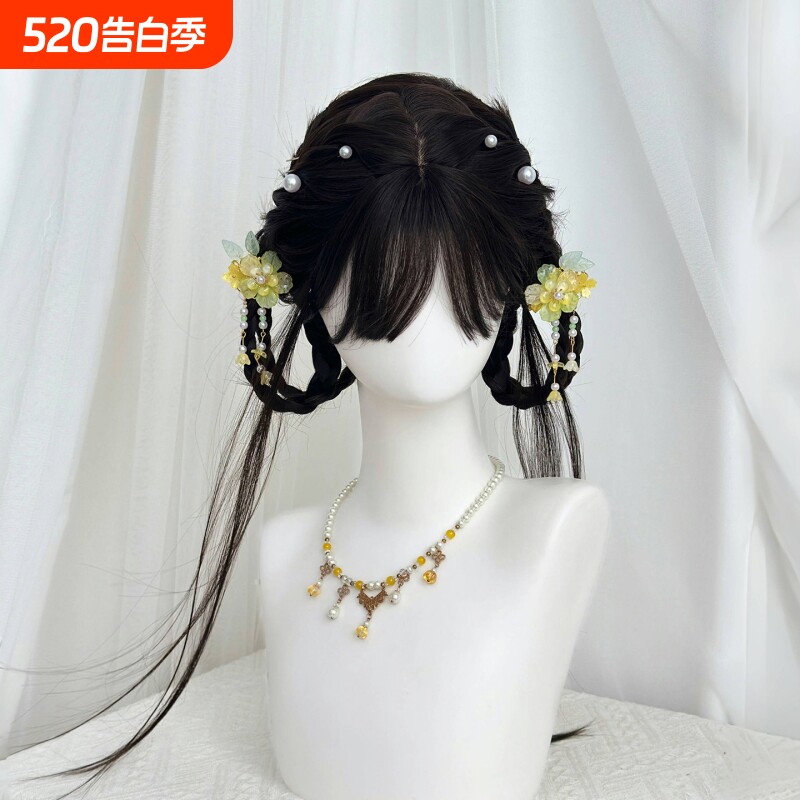 七月假发女长直发空气刘海Lolita甜妹辫子盘发日常黑色假发全头