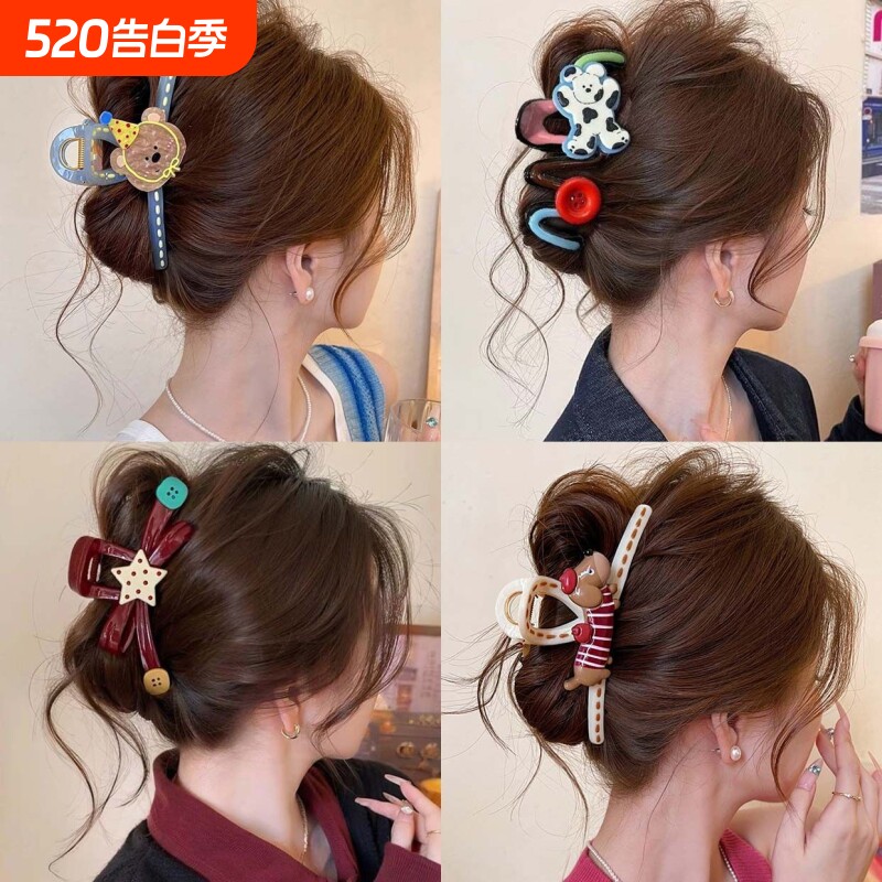 卡通小狗抓夹2026新款后脑勺鲨鱼夹发量大小女孩发饰蝴蝶结红色