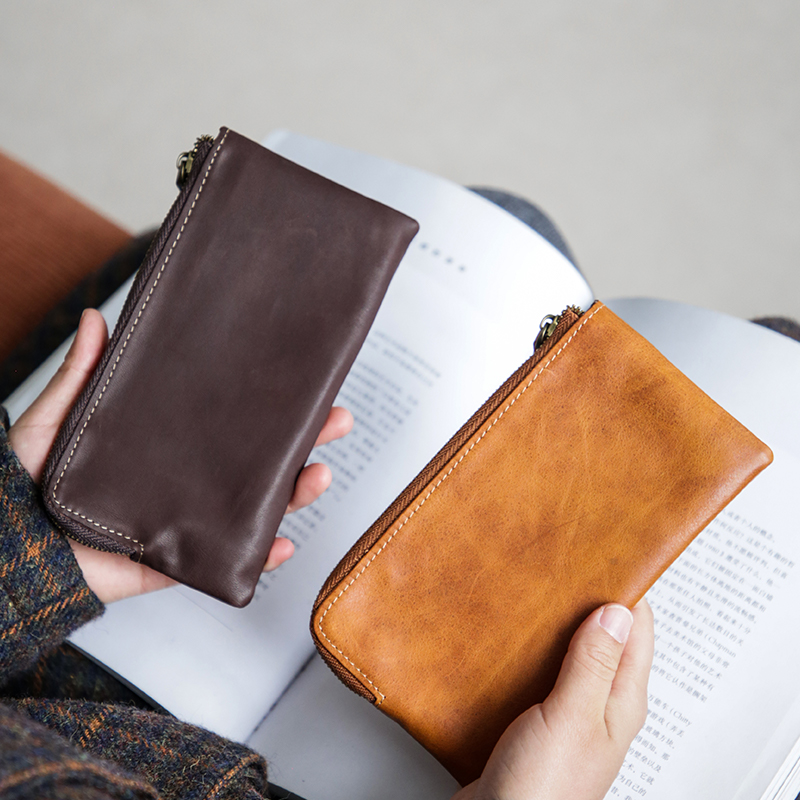 长款钱包女新款复古拉链手拿零钱包简约超薄大容量便携卡包收纳包