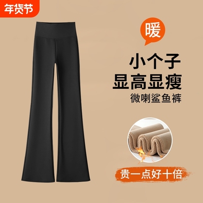 加绒喇叭裤微喇鲨鱼裤女小个子秋冬加厚高腰显瘦阔腿瑜伽黑色外穿