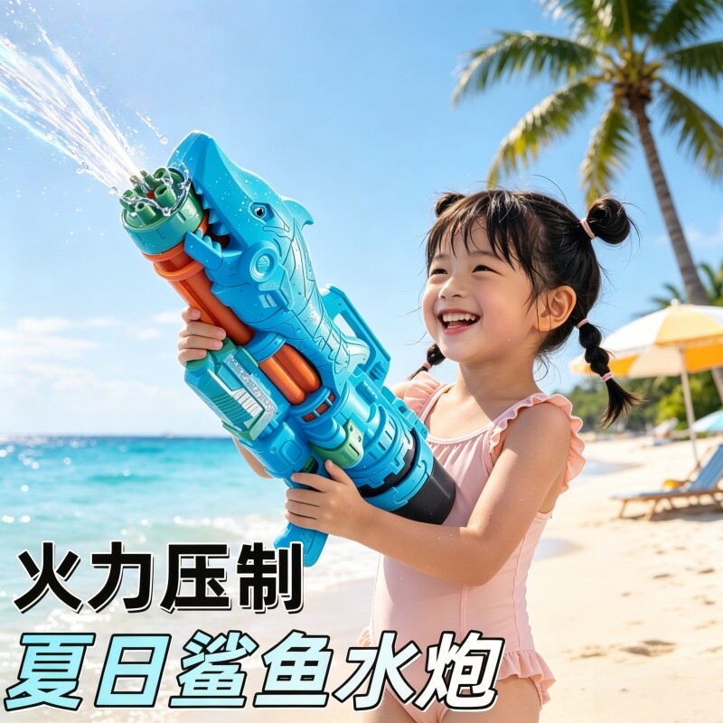 2026新款鲨鱼水枪儿童玩具高压喷水射程远大容量打水仗装备戏水