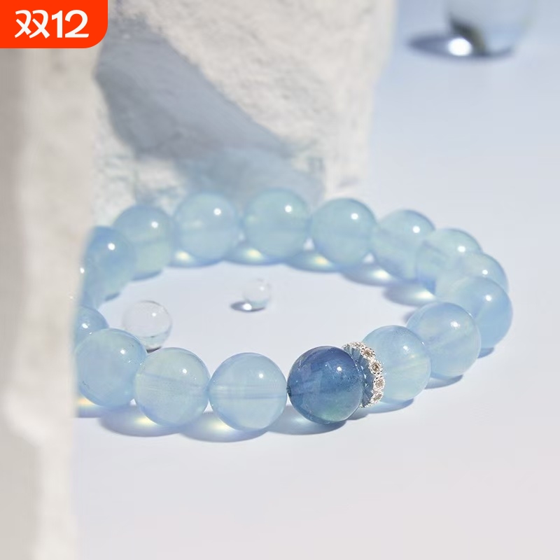 海蓝宝手链女款少女蓝色水晶手串