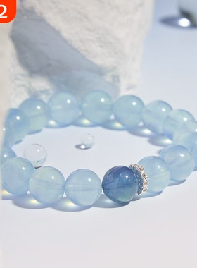 海蓝宝手链女款少女蓝色水晶手串