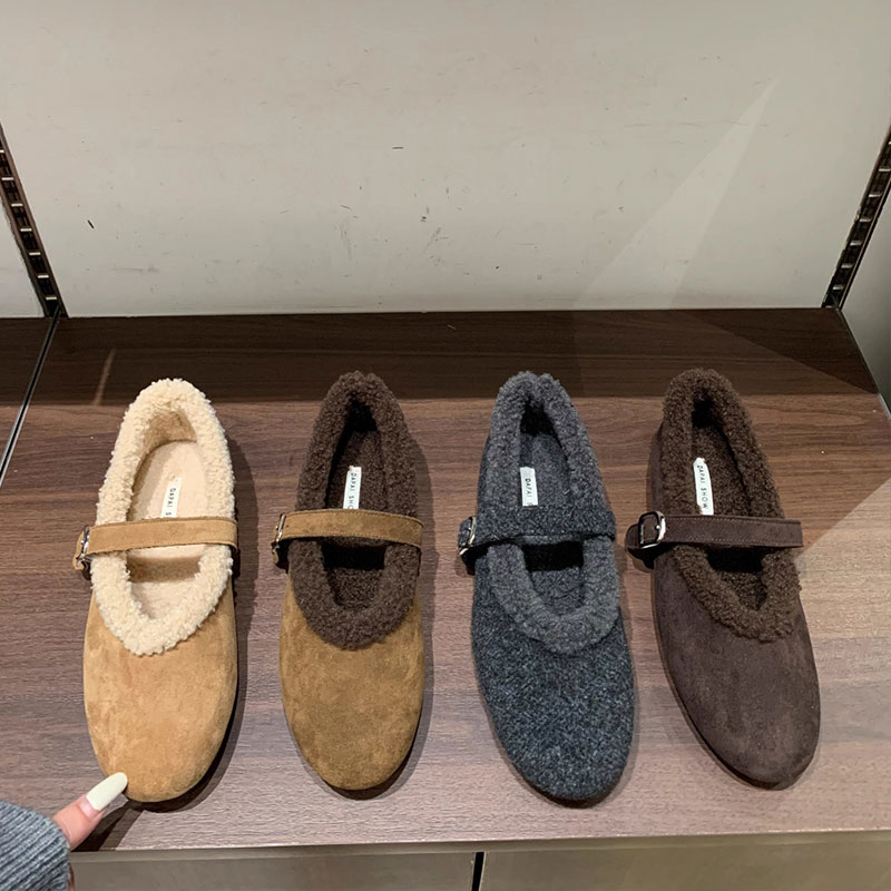 法式平底仙女加绒毛毛鞋女2025秋冬新款保暖玛丽珍鞋勃肯鞋棉鞋子