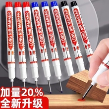 长头记号笔工地专用油性防水不掉色木工笔瓷砖木工划线笔标记笔细头装修玻璃防水笔油墨加长用途脱帽红色定位