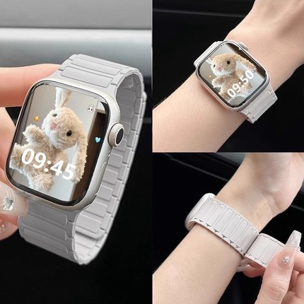 张婧仪同款适用苹果S9手表iwatch10表带applewatch9磁吸S10硅胶S8腕带Ultra女SE运动8男S7运动春夏百搭