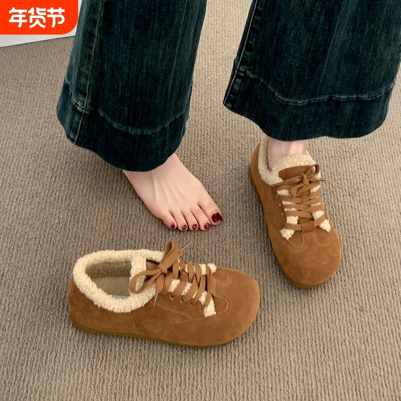 羊羔毛毛棉鞋女鞋子2025新款秋冬加绒德训鞋复古阿甘鞋豆豆鞋,女鞋,棉鞋,淘宝优惠券,粉丝福利购,淘宝优惠卷