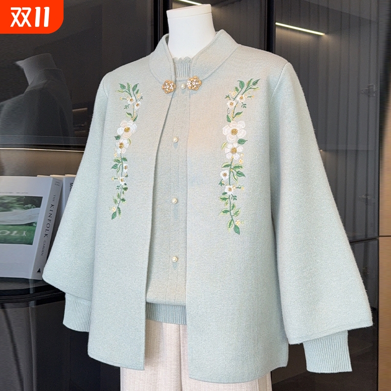 国风妈妈秋装针织两件套中老年女装新中式奶奶秋冬装外套2025新款