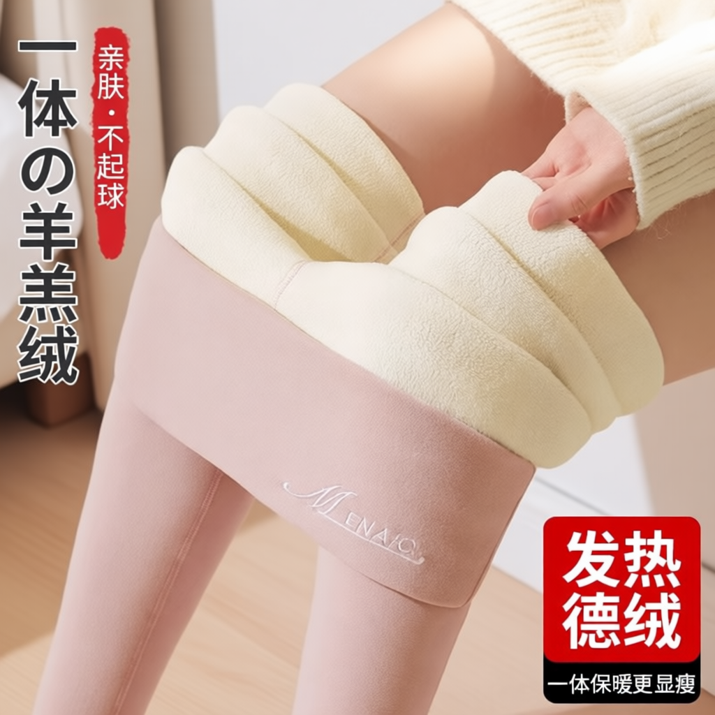 德绒秋裤女内穿冬季加绒加厚羊羔绒保暖裤无痕线裤高腰打底棉毛裤