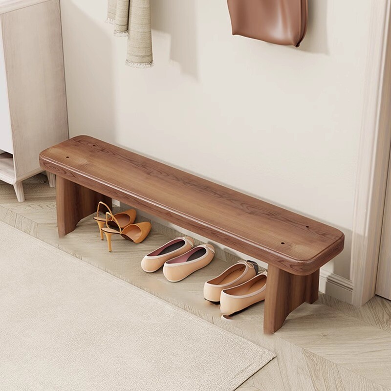 实木卧室床尾凳家用入户门换鞋凳中古风衣帽间长条凳子脚踏沙发凳