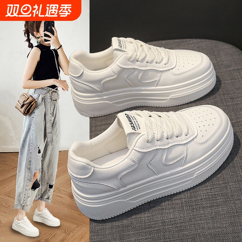 真皮软底透气小白鞋子女鞋2025夏季新款厚底板鞋休闲运动增高单鞋
