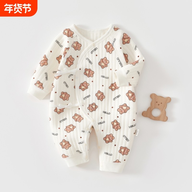 2025新生儿婴儿衣服秋冬夹棉满月纯棉初生宝宝秋装连体衣a类爬服