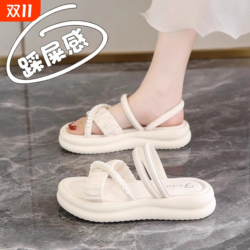 配裙子仙女风踩屎感凉拖鞋女2025新款夏外穿香港真皮精致显瘦凉鞋
