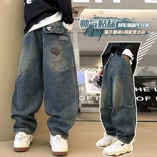 男童牛仔裤子春秋冬款2024新款儿童秋装男孩休闲加绒加厚长裤帅气