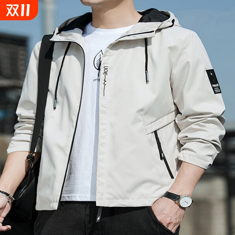 连帽夹克外套男款春秋冬季新款运动休闲百搭冲锋衣风衣男士上衣服