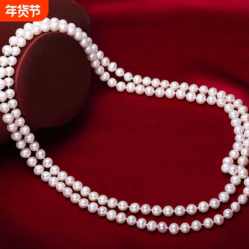 诸暨淡水珍珠多层送妈妈毛衣链秋冬季旗袍女项链长款婆婆礼物双层