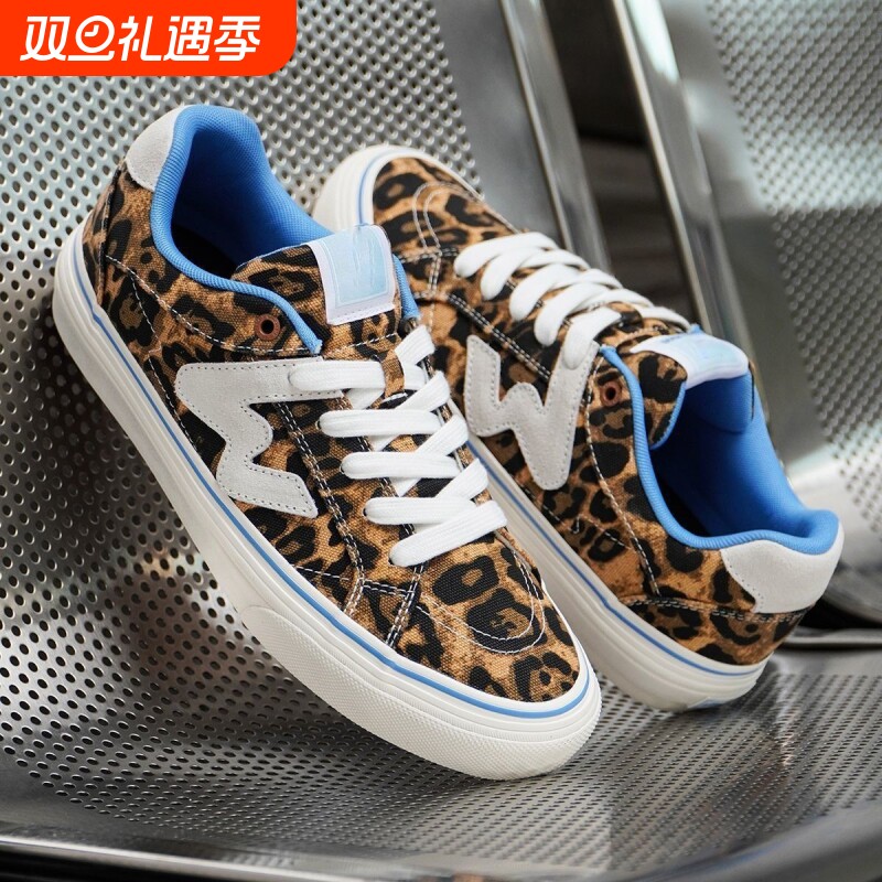 板鞋美式小众豹纹印花秋校园风系列帆布拼接低帮女国潮滑板鞋子女