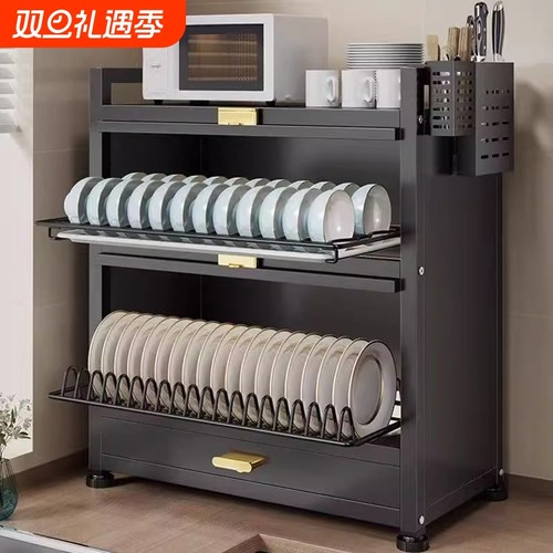 带盖碗架厨房碗碟置物架家用碗柜台面筷盘防尘收纳盒沥水架抽屉