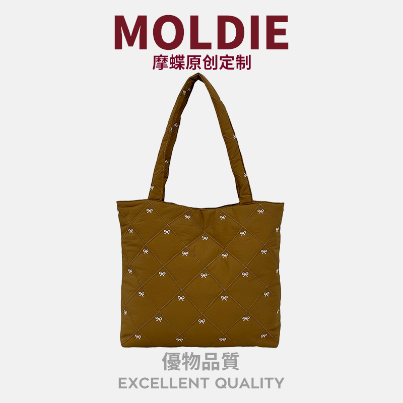 MOBAG&KUENA秋冬大容量高级感通勤托特包刺绣棕色色单肩腋下布包