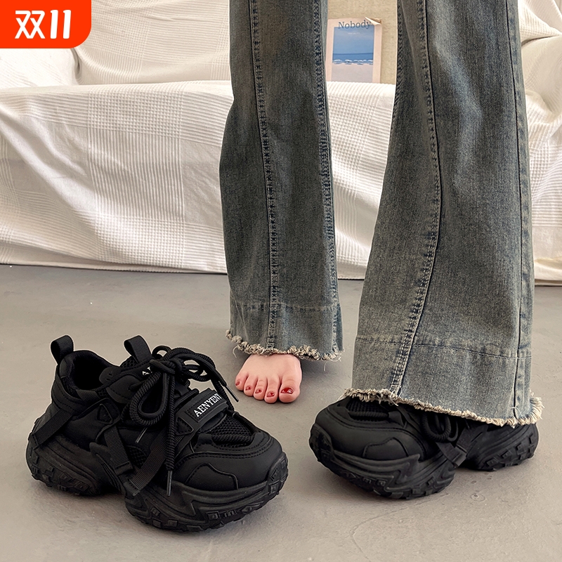 炸街厚底老爹鞋女小个子增高百搭2025新款夏季爆款松糕休闲运动鞋