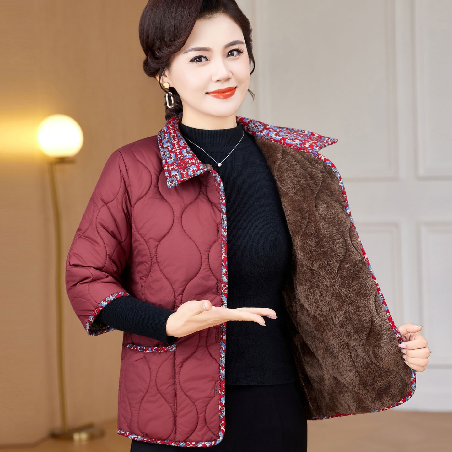 七分袖马甲女秋冬加绒保暖半袖棉衣棉袄中老年妈妈装马夹外穿坎肩