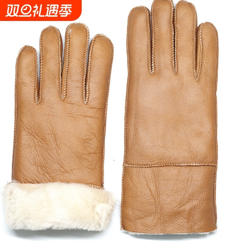羊皮毛一体手套女士真皮羊毛冬季女款保暖厚加绒骑车摩托车电动车