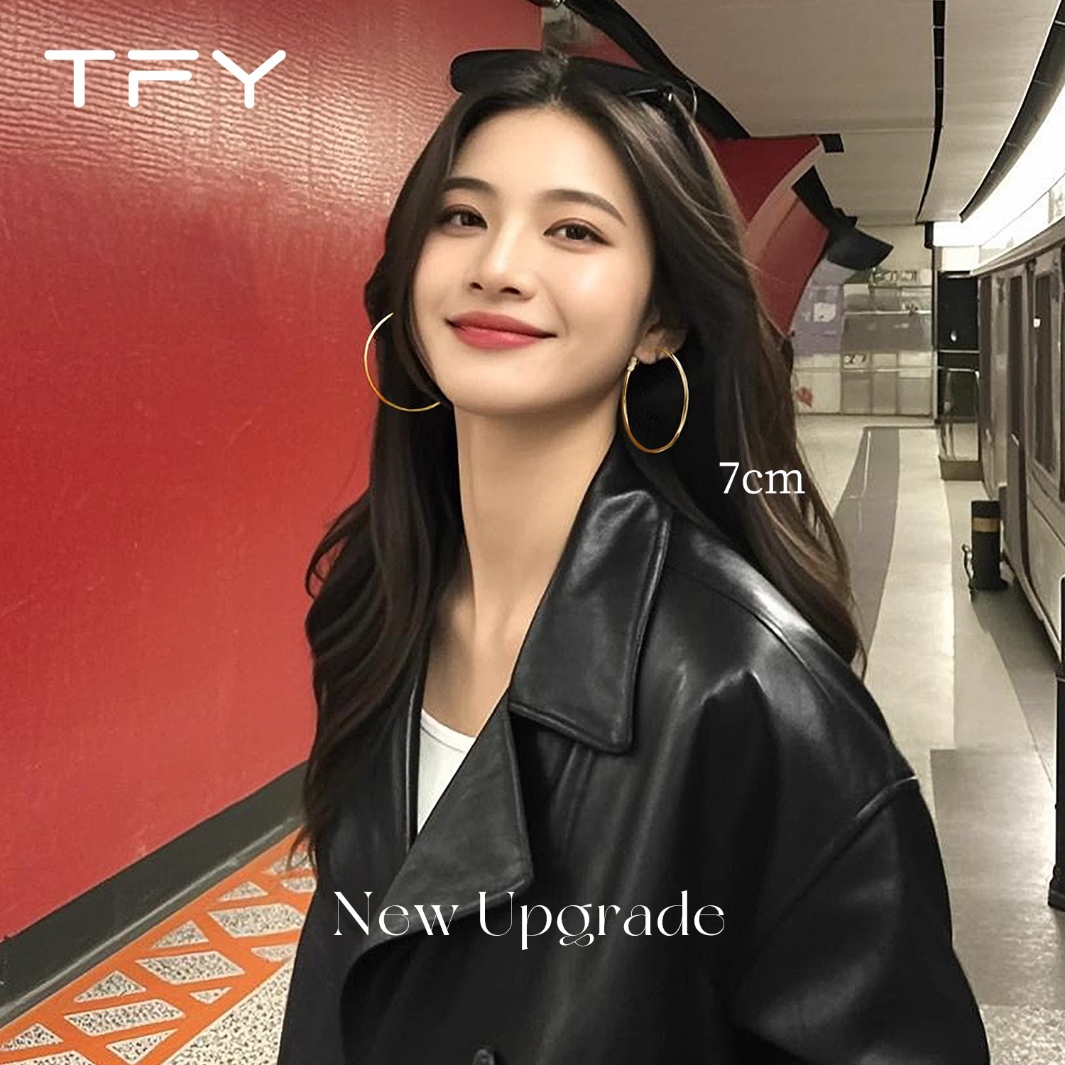 银色素圈耳环医用钛钢不掉色女2025新款爆款高级感夸张大圈圈耳饰