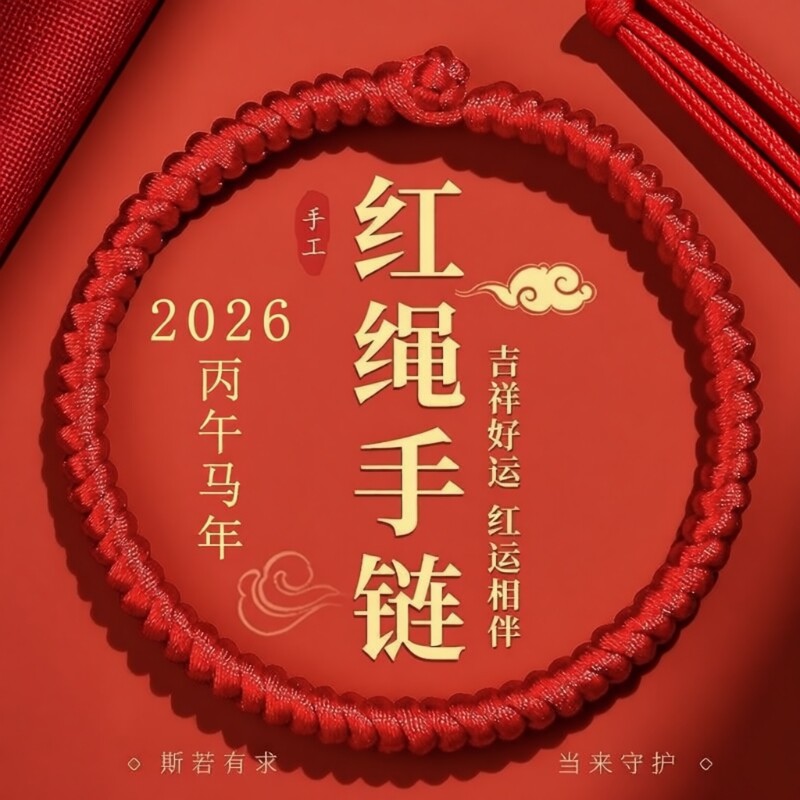 2026年红绳本命年红手绳手链男士马年手工编织手腕好运手编红腰带