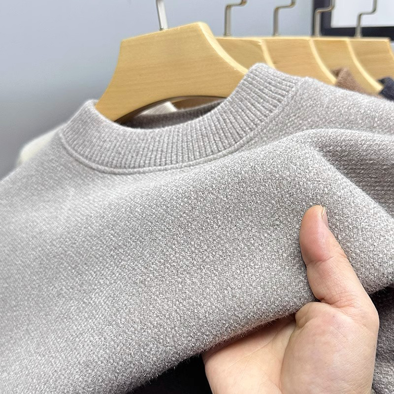 (一体绒)雪尼尔毛衣男士加绒加厚新款半高领冬季保暖针织打底衫男