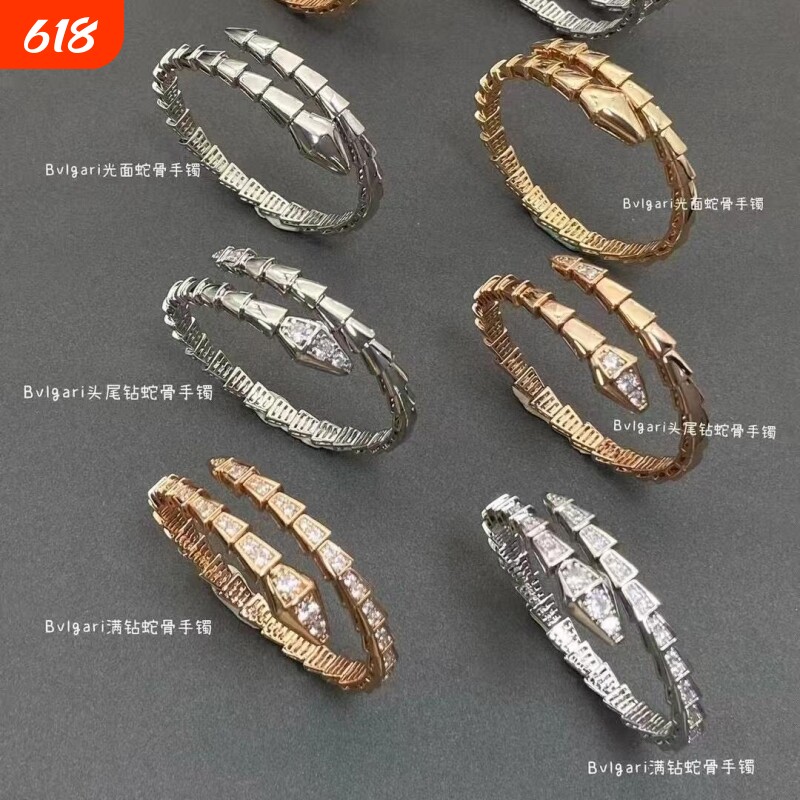 V金开口弹力蛇形手镯女18K玫瑰金精工版首尾满钻蛇骨手环个性调节