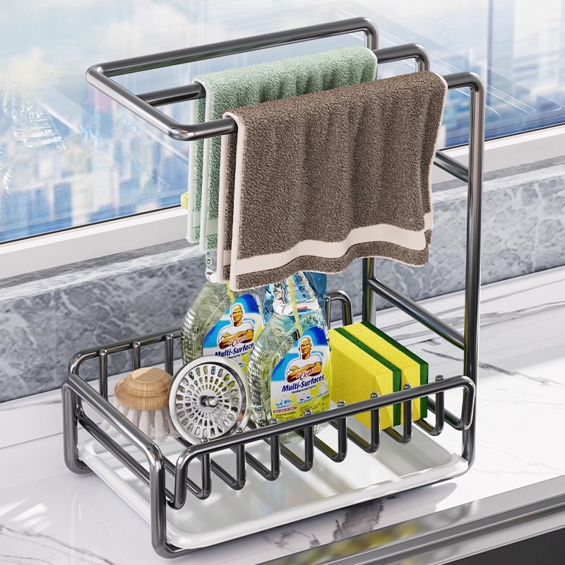 抹布架厨房沥水架免打孔台面壁挂海绵毛巾厨房用品收纳架置物架子