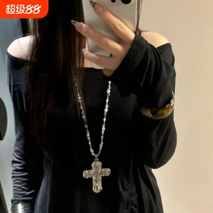 欧美亚文化吊坠项链女潮流小众时尚Y2K重工毛衣链辣妹配饰
