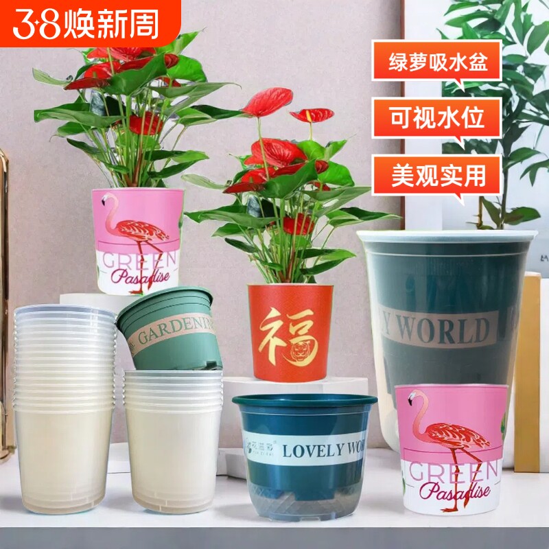 花盆吸水盆自动透明套盆懒人储水盆大号水培塑料专用绿萝双层阳台