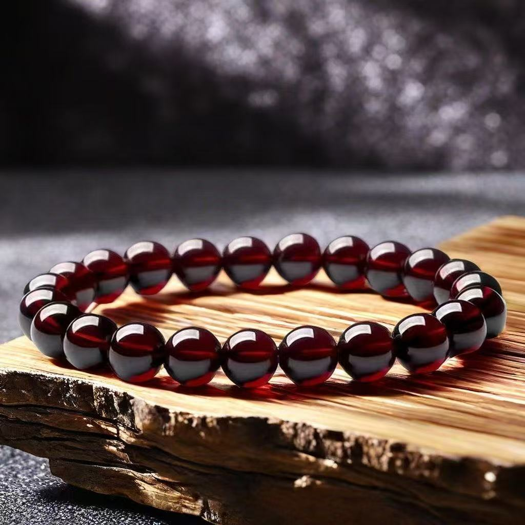 石榴石仿全净体手链三圈散珠子手串女平替单圈酒红色收藏级